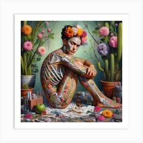Inspired by Frida Kahlo:Blooming Through Broken Bones Art Print