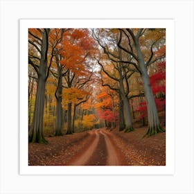 Autumn Road In The Forest Art Print