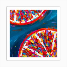 Oranges On Turquoise Square Art Print