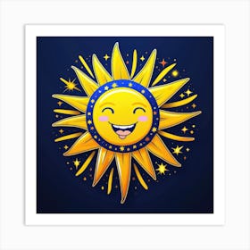 Lovely smiling sun on a blue gradient background 33 Art Print