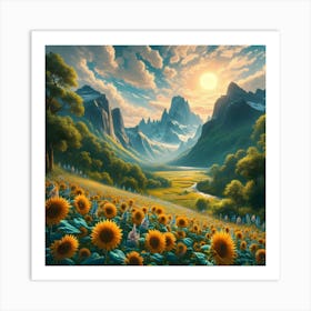 Sunflowers In The Mountains 6 Art Print