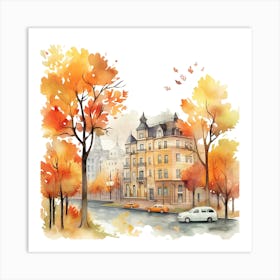 Watercolor Autumn City Art Print