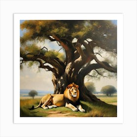 Lion Under The Tree 16 Art Print