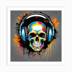 Skull With Headphones 10 Art Print