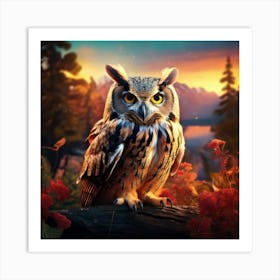 Firefly Magical Owl Perched In Dreamlike Tranquil Setting 23445 (2) Art Print