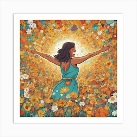 Woman In A Field Of Flowers Art Print