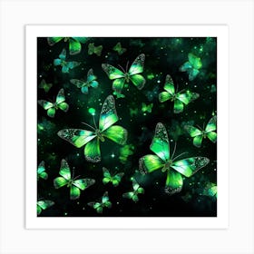 Green Butterflies 1 Art Print