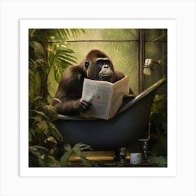 Gorilla In The Bath reading A Newspaper Art Print