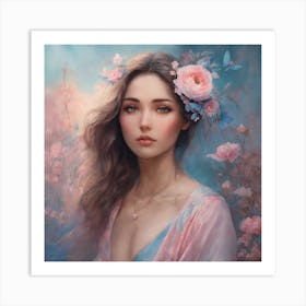 Beautiful Woman With Flowers Art Print