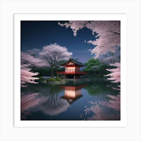 Cherry Blossoms At Night 1 Art Print