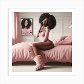 Afro Girl On Bed Art Print