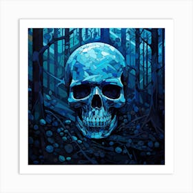 Blue Skull In The Forest Art Print