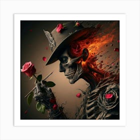 Skeleton With Roses Art Print