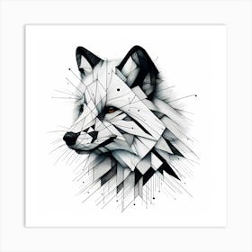 Fox Head - Abstract Line Art Illustration 130 Art Print