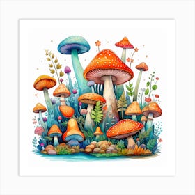 Colorful Mushrooms In The Forest 2 Art Print