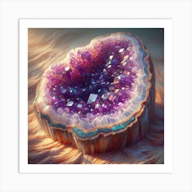 Luminous Oil Painting of Glowing Geode Crystal Cluster 1 Art Print