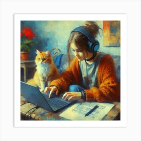 Girl Using A Laptop Art Print