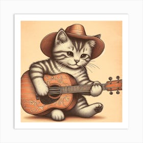 A cat playing a guitar 3 Art Print