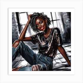 Black Girl In Jeans Art Print