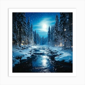 Firefly Moonlit Snowy Forests And Rivers In Midnight Wilderness 64605 Art Print