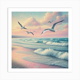 Seashore and seagulls 4 Art Print