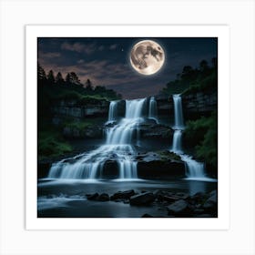 Full Moon Over Waterfall Art Print