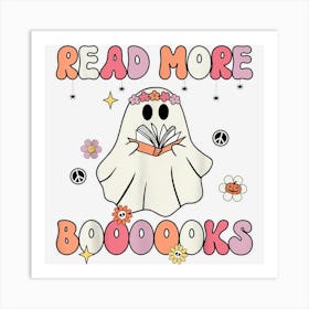 Groovy Retro Halloween Read More Books Cute Boo Read A Book Art Print