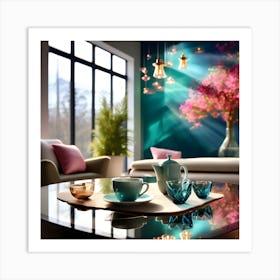 Living Room With Flowers Art Print