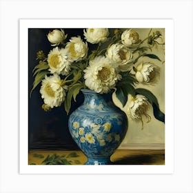 Peonies In A Blue Vase 1 Art Print