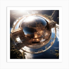 Imagine Earth Into Metallic Ball Space Station Floating In Universe Art Print