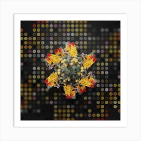 Vintage Aronia Thorn Floral Wreath on Dot Bokeh Pattern n.0708 Art Print
