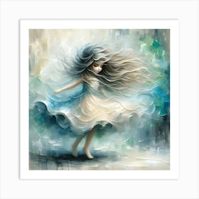 Swirling Dreams Abstract Girl with Long Hair Oil Painting Art Print