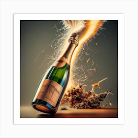 Champagne Bottle Exploding 1 Art Print