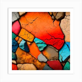 Colorful cracked stone wall texture background Art Print