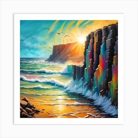 Waves Crashing Under A Sunlit Sky Art Print