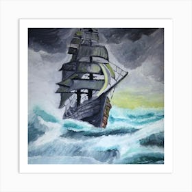 Sailing Ship In Stormy Sea Art Print