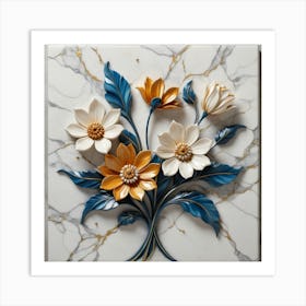 Flowers On Marble 1 Art Print