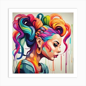 Colorful Girl With Colorful Hair Art Print