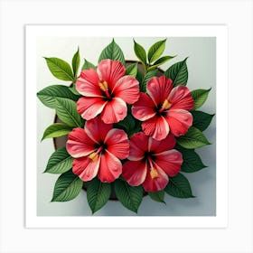 A Beautiful Arrangement Of Tropical Hibiscus Flowers With Lush Greenery 1 Art Print