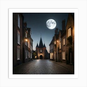 Moon arising the city with castle Art Print