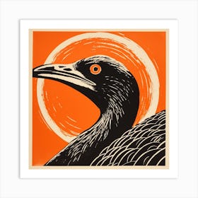 Retro Bird Lithograph Crane 1 Art Print