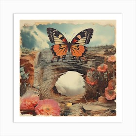 Butterfly In The Desert Vintage Scrapbook 4 Art Print