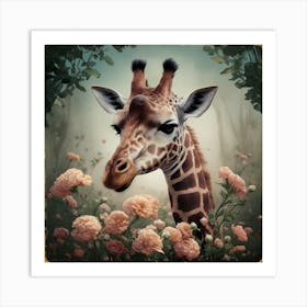 Giraffe In Floral Vintage Arne Thun S Realistic Art (5) Art Print