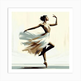 Title: "Resonance of Motion: The Modern Ballerina"  Description: Discover "Resonance of Motion: The Modern Ballerina," a striking digital artwork that embodies the fusion of contemporary dance and abstract expressionism. This piece showcases a ballerina in mid-twirl, her form rendered in dynamic brushstrokes of beige and cream, evoking a sense of movement and passion. Perfect for collectors seeking modern dance art, abstract figurative prints, or dynamic movement illustrations, this digital painting will add a touch of sophistication and energy to any space. Engage with art that moves you and elevates your collection with its powerful depiction of the artistry in dance. Art Print
