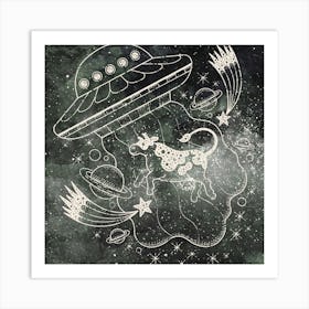 Galaxy Ufo Cow Art Print Art Print