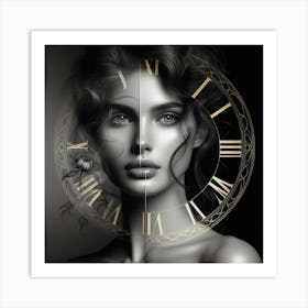 Portrait Of A Woman With A Clock Art Print