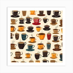 Seamless Pattern Of Coffee Cups 1 Art Print