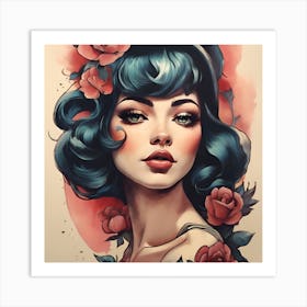 Girl With Roses Art Print