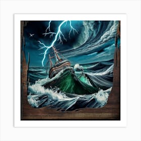 Ocean Storm With Large Clouds And Lightning 10 Art Print