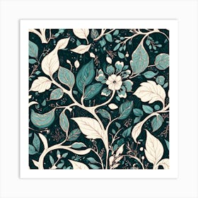 Seamless Pattern With Flowers And Leaves art print Art Print